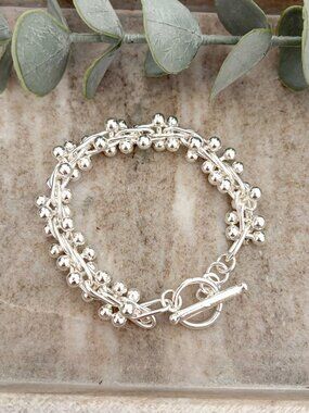 925 Sterling Silver Bead Bracelet Twist Modern Bead Ball Bracelet
